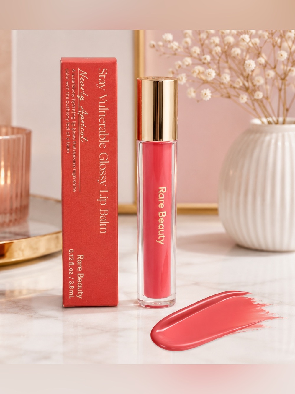 NEW Rare Beauty Stay Vulnerable Glossy Lip Balm-Nearly Apricot (Soft Coral)